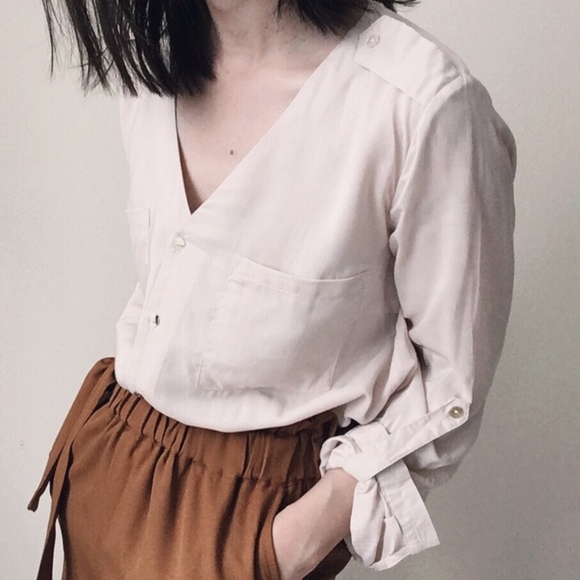 Beige rayon button-down shirt - Picture 4 of 6